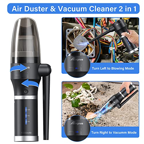 3 in1 Compressed Air Duster & Vacuum, 77000 RPM Cordless Air Duster, 15000mAh Electric Air Blower, 2 Speeds, Detachable Battery, Replaces for Air Cans, for Computer, Car, Keyboard