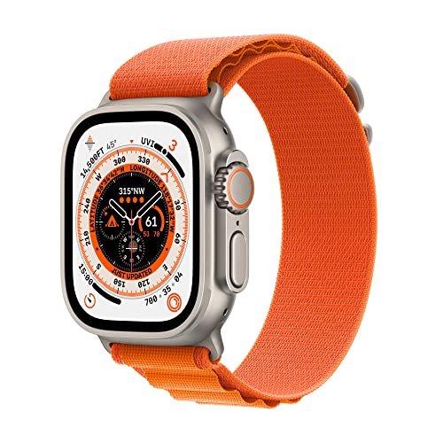 Apple Watch Ultra [GPS + Cellular 49mm] Smart Watch w/Rugged Titanium Case & Orange Alpine Loop Medium. Fitness Tracker, Precision GPS, Action Button, Extra-Long Battery Life, Brighter Retina Display