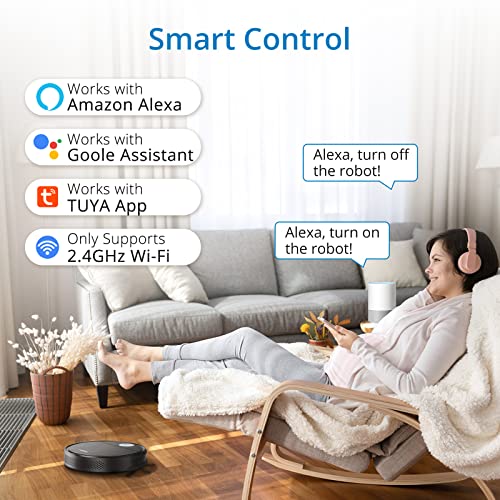 Robot Vacuum Cleaner, Acekool 2200Pa Strong Suction Super-Thin Automatic Quiet Robotic Vacuum Cleaner Self-Charging WiFi/Remote Control 120min Runtime for Pet Hair Hardwood Low Pile Carpet