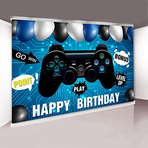 Withu Play Happy Birthday Backdrop Balloon Playstation Video Player Level Up Game On Boys Party Room Wall Cake Table Decor Photo Photography Background Banner