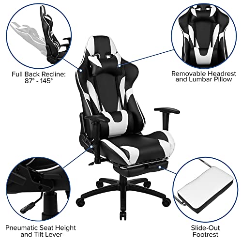 Flash Furniture Black Gaming Desk and Black Footrest Reclining Gaming Chair Set with Cup Holder, Headphone Hook, and Monitor/Smartphone Stand