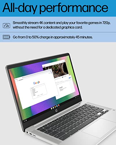 HP Chromebook 14" Laptop, Intel Celeron N4120 Processor, Intel UHD Graphics 600, 4 GB RAM, 64 GB SSD, Chrome OS (14a-na0230nr, Mineral Silver)