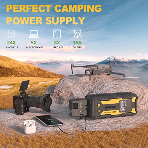 GOOLOO GTX280 Portable Backpack Power Station, Waterproof 280Wh (77000mAh) Power Bank with 120W AC Outlet, 12V Jump Starter, PD100W in/Out, Portable Charger for Outdoor Hiking and Camping