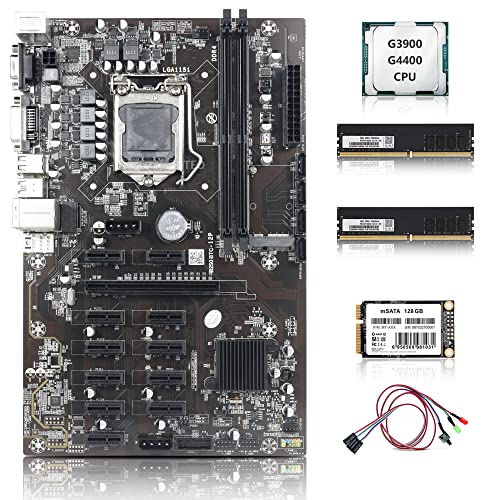 BITEO B250 Mining Motherboard Boot Up Mining Support 30/20/10 Series GPU 12 PCIe X1 to PCIe X16 with CPU mSATA DDR4 VGA DVI-I for BTC/ETH/ZEC/ETC