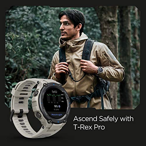 Amazfit T-Rex Pro Smart Watch for Men Rugged Outdoor GPS Fitness Watch, 15 Military Standard Certified, 100+ Sports Modes, 10 ATM Water-Resistant, 18 Day Battery Life, Blood Oxygen Monitor, Black