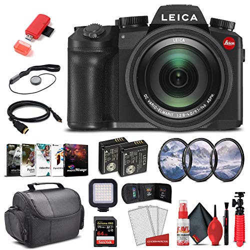 Leica V - Lux 5 Digital Camera (19121) + 64GB Extreme Pro Card + Corel Photo Software + Extra Battery + LED Video Light + Card Reader + 3 Piece Filter Kit + Case + and More - Deluxe Bundle