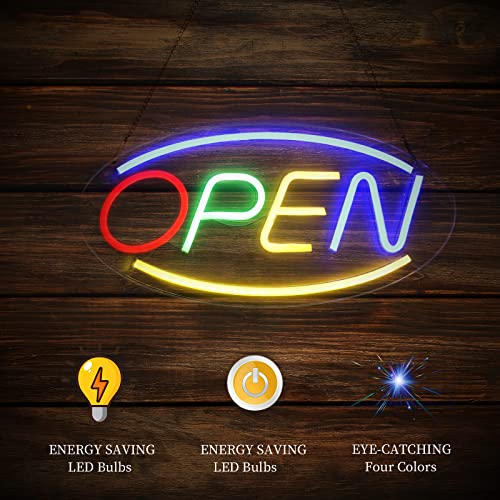 Open Signs for Business 4 Colors, OUSHENG 16.5"x8" Neon LED Open Sign with Business Hours Sign, Clock Will Return, Electronic Billboard Advertising Board for Walls Store Window Office Bars Retail Salon Shop Restaurant Door