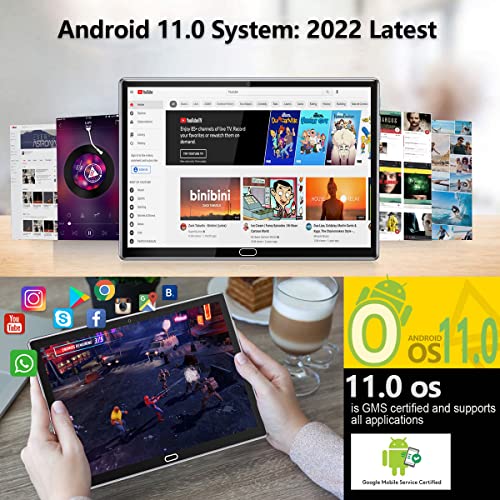 2 in 1 Tablet 10.1 Inch, Android 11.0 Tablets, 64GB/128GB ROM, Dual 4G Cellular with Keyboard, 18MP Camera, Octa-Core Processor, WiFi, GPS, Bluetooth, Google Certified Tablet PC(2022 Gray)