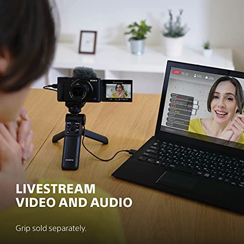 Sony ZV-1 Digital Camera for Content Creators, Vlogging and YouTube with Flip Screen, Built-in Microphone, 4K HDR Video, Touchscreen Display, Live Video Streaming, Webcam, Compact