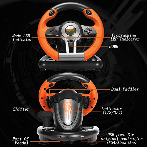 Racing Wheel, PXN-V3II 180° Game Racing Steering Wheel with Pedal and Shift Paddle, Compatible for PC, PS3, PS4, Xbox One, Xbox Series S&X, Nintendo Switch.-Orange