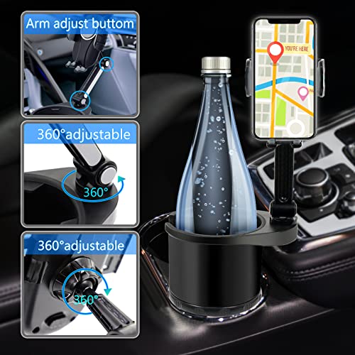 Aoisva Car Cup Holder Phone Mount Adjustable Base with 360° Rotation Universal Multifunctional Cup Holder Cell Phone Holder for Car Fits Any iPhone & Galaxy & All Smartphones [Upgrade 2-in-1]