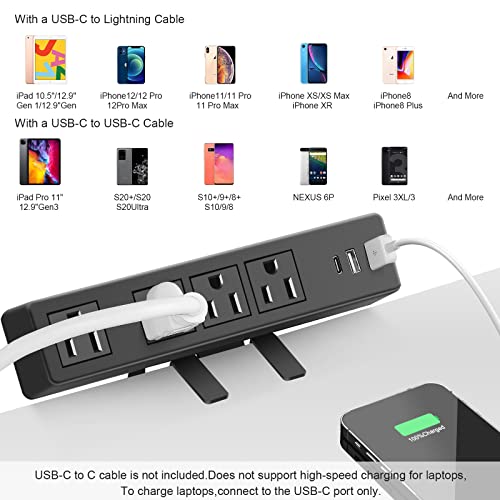 Desktop Clamp Power Strip with USB C, Surge Protector 900J Power Charging Station Outlet with 4 AC Plugs 2 USB A 1 USB C PD 20W Fast Charging Outlets for Home Office Garage Workshop