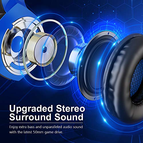 VersionTECH. G2000 Gaming Headset for PS5 PS4 PC Xbox One, Surround Sound Over Ear Headphones with Mic, LED Light for Mac Laptop Switch Playstation Xbox Series X/S -Blue