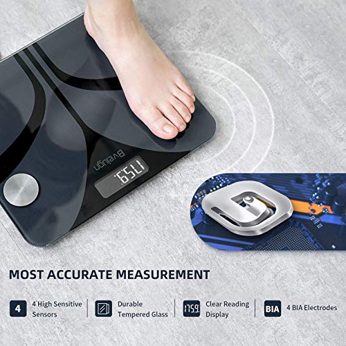 Bveiugn Body Fat Scale, Smart Scale for Body Weight BMI Digital Bathroom Wireless Scales, Body Composition Analyzer with Health Monitor Sync Apps, 400 lbs - Black