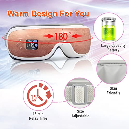 REAK Eye Care Device with Heat Eye Massag er Vibration and Music Play Rechargeable Eye Care Machine Electric Eye Warmer Mask with Five Modes to Relax Eye Strain Dark Circles Dry Eyes Etc