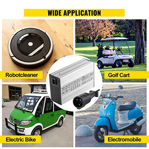 VEVOR Golf Cart Battery Charger 48V Club Car Charger 15A Golf Cart Electric Charger 3 Pin Plug Round/LED Club Car Battery Charger Aluminum Shell Power Wise Golf Cart Battery Charger for Ez Go Yamaha