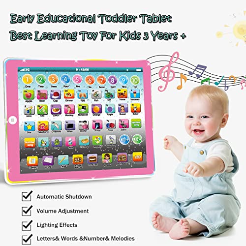 Wenbeier Kids Tablet/Learning Pad/Toddler Tablet with ABC/Word/Song/Music/Number Electronic Interactive Toy for Educational Preschool Boys & Girls 3-8 Years Old