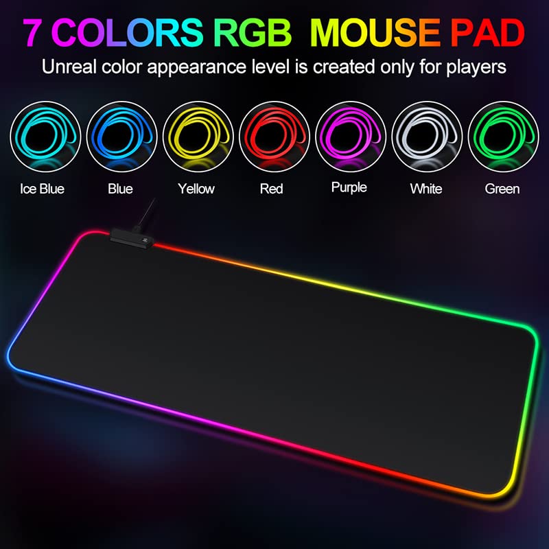 Large RGB Gaming Mouse Pad -15 Light Modes Touch Control Extended Soft Computer Keyboard Mat Non-Slip Rubber Base for Gamer Esports Pros 31.5X11.8