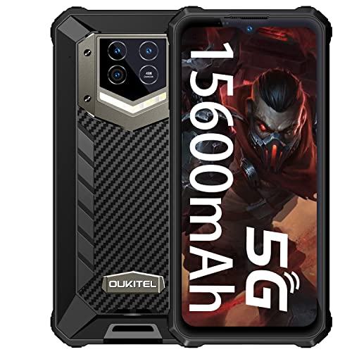 5g Unlocked Rugged Smartphone, OUKITEL WP15 15600mAh Large Capacity Battery Rugged Cell Phones Unlocked android11 128GB+8GB Waterproof dustproof Shockproof 48MP Triple Camera 6.5inch NFC Google-Pay