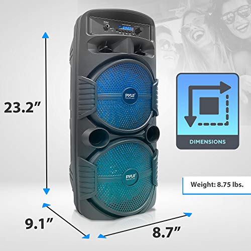 Pyle Portable Bluetooth PA Speaker System - 600W Rechargeable Outdoor Bluetooth Speaker Portable PA System w/ Dual 8” Subwoofer 1” Tweeter, Microphone In, Party Lights, USB, Radio, Remote - PPHP2835B