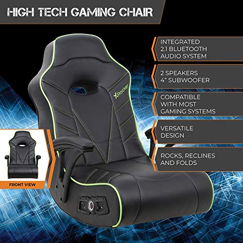 X Rocker Limewire 2.1 BT Floor Rocker Gaming Chair, 36.2" x 20.8" x 31.5", Black/Green