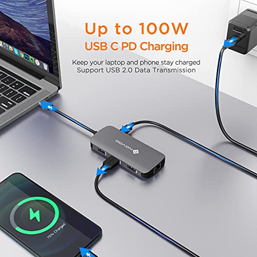 NOVOO USB C Hub Multiport Adapter USB C to USB x 4, 100W PD Charging, 4K HDMI, RJ45 Ethernet, 7 in 1 USB C Adapter Compatible with MacBook Pro MacBook Air