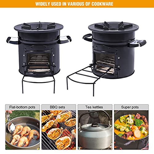 Lineslife Rocket Stove Wood Burning Portable for Backpacking, Charcoal Camping Stove with Handle and Carry Bag for Ourdoor, Cooking, BBQ, RV, Survival, Black One Door with 10.2" Stove Top