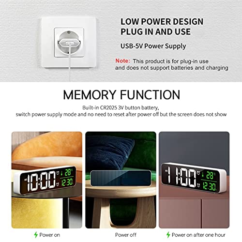 Digital Clock Large Display Alarm Clock for Living Room Office Bedroom Decor LED Electronic Date Temp Display Wall Electric Clocks Automatic Brightness Dimmer Smart Cool Modern Desk Accessories Black