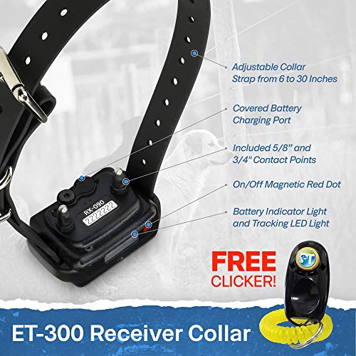 E-Collar - ET-300 - 1/2 Mile Remote Waterproof Trainer Mini Educator Remote Training Collar - 100 Training Levels Plus Vibration and Sound - Includes PetsTEK Dog Training Clicker