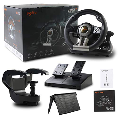 Game Racing Wheel, PXN-V3II 180° Competition Racing Steering Wheel with Universal USB Port and with Pedal, Suitable for PC, PS3, PS4, Xbox One, Xbox Series S&X, Nintendo Switch - Black