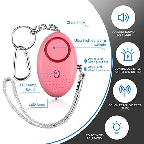 16 Pack Safe Sound Personal Alarm Keychain 130DB Safe Alert Security Alarm Personal Safety Devices Self Defense Siren Security Keychain with LED Light Buckle for Women, Men, kids , Elderly 12 Color