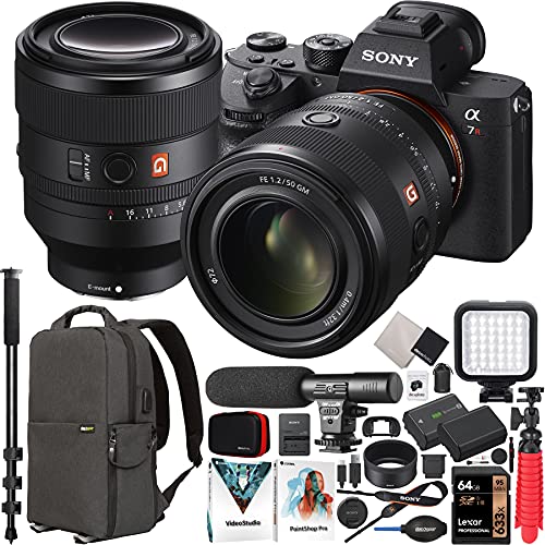 Sony a7R III Mirrorless Full Frame Camera Body + 50mm F1.2 GM G Master FE Large Aperture Lens SEL50F12GM ILCE-7RM3A/B Bundle with Deco Gear Backpack + Microphone + LED + Monopod and Accessories Kit