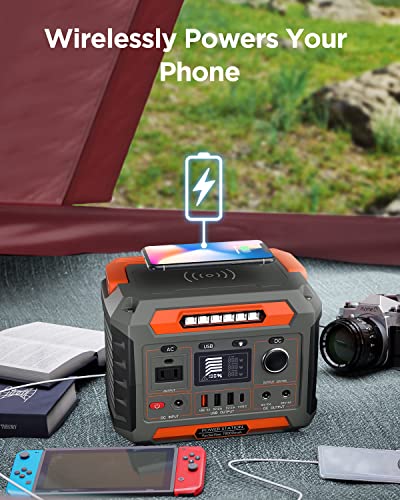 Portable Power Station 300W, 288Wh, AC/DC/USB/Wireless Power Supply, 78000mAh Lithium Battery, 110V Output, Emergency Light, Solar Charging Supported for Outdoors, Camping, Travel, Hunting