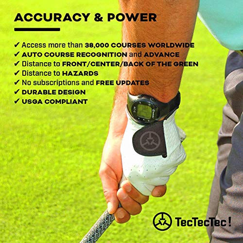 TecTecTec ULT-G Stylish, Lightweight and Multi-Functional Golf GPS Watch, Durable Wrist Band with LCD Display, Worldwide Preloaded Courses - Black