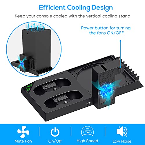 Vertical Cooling Stand Compatible with Xbox Series X, YUANHOT Charging Station Dock with 1400mAh Rechargeable Battery Pack and Dual Controller Charger Ports (NOT Compatible with Xbox One X/S), Black