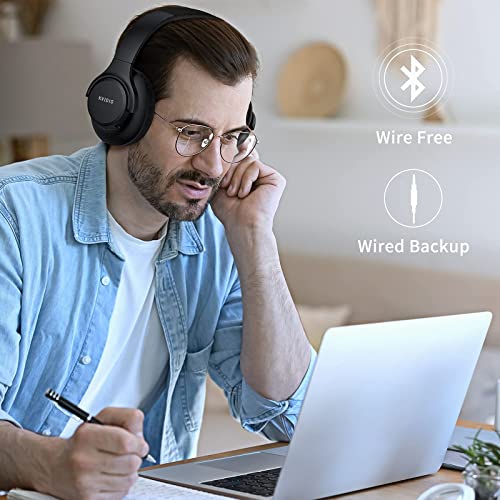 Bluetooth Headphones Over Ear,KVIDIO 55 Hours Playtime Wireless Headphones with Microphone,Foldable Lightweight Headset with Deep Bass,HiFi Stereo Sound for Travel Work Laptop PC Cellphone