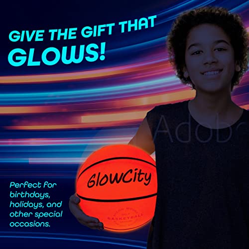 GlowCity Glow in The Dark Size 7 Basketball for Teen Boy - Glowing Red Basket Ball, Light Up LED Toy for Night Ball Games - Sports Stuff & Gadgets for Kids Age 8 Years Old and Up