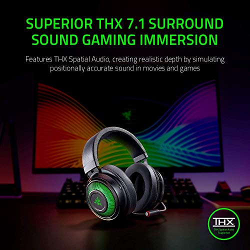 Razer Kraken Ultimate RGB USB Gaming Headset: THX 7.1 Spatial Surround Sound - Chroma RGB Lighting - Retractable Active Noise Cancelling Mic - Aluminum & Steel Frame - for PC & Mac - Classic Black