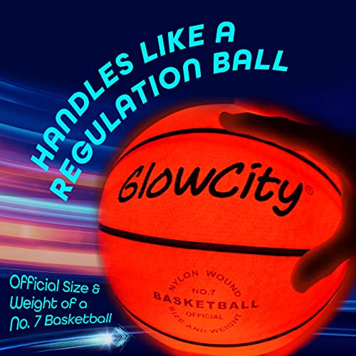 GlowCity Glow in The Dark Size 7 Basketball for Teen Boy - Glowing Red Basket Ball, Light Up LED Toy for Night Ball Games - Sports Stuff & Gadgets for Kids Age 8 Years Old and Up