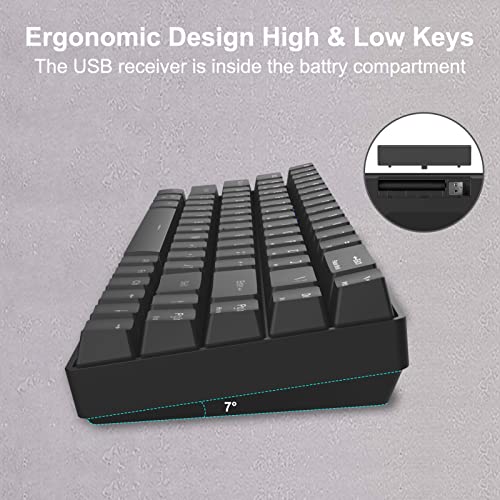 NPET K63 2.4G Wireless/Bluetooth 60% Mechanical Keyboard, Compact 68 Keys Red Switch Gaming Keyboard, for PC, Laptop, Cell Phone