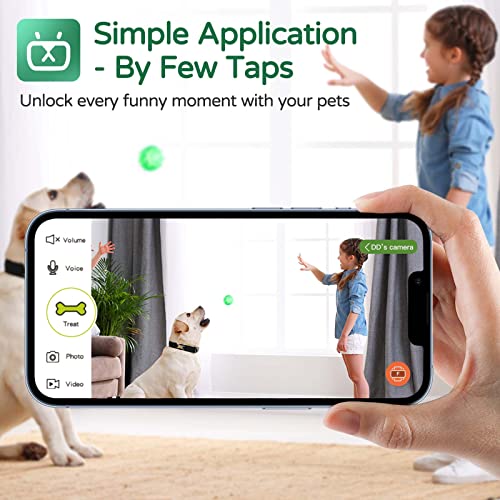 Pet Monitoring Camera Dog Treat Dispenser - CENGCEN Two-Way Audio HD WiFi Dog Camera with 130° View, Remote Tossing App Compatible with Android/iOS, Supports Cloud Storage, Night Vision, Wall Mounted