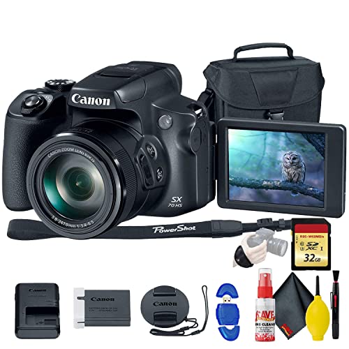 Canon PowerShot SX70 HS Digital Camera (3071C001) - with 32GB Memory Card, Bag, Cleaning Kit, More (International Model)