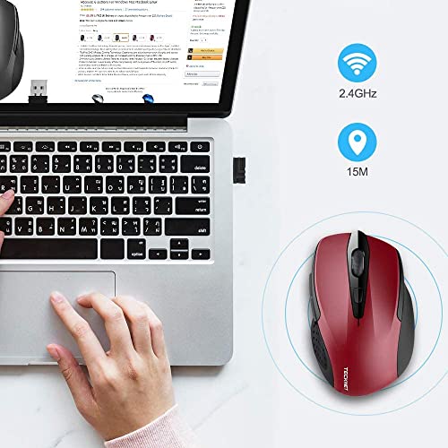 Wireless Mouse, TECKNET Pro 2.4G Ergonomic Wireless Optical Mouse with USB Nano Receiver for Laptop,PC,Computer,Chromebook,Notebook,6 Buttons,24 Months Battery Life, 2600 DPI, 5 Adjustment Levels