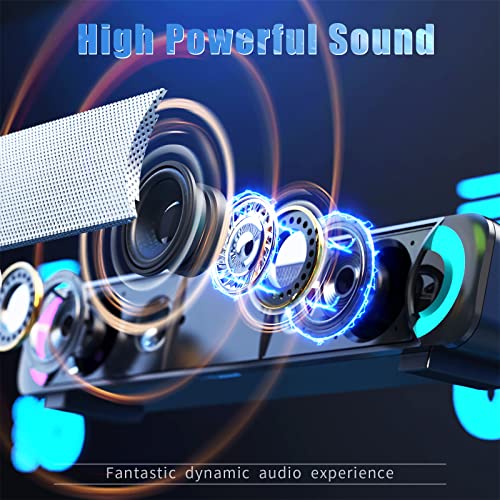 USB-Powered Computer Speakers, HPYLIF·H Wired Computer Gaming Sound Bar with RGB Light, PC Speakers for Desktop, Monitor, Laptop, Plug and Play