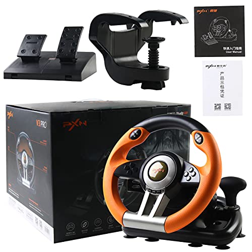 Racing Wheel, PXN-V3II 180° Game Racing Steering Wheel with Pedal and Shift Paddle, Compatible for PC, PS3, PS4, Xbox One, Xbox Series S&X, Nintendo Switch.-Orange