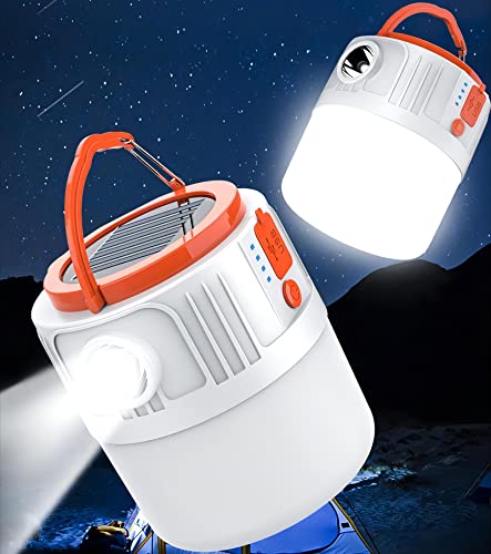 TISUNTECH Solar Camping Lanterns for Power Outages, Solar Lantern Flashlights for Camping, Rechargeable LED Camping Lantern, IPX4 Waterproof Tent Light, 5000mAh Battery, USB Phone Charging