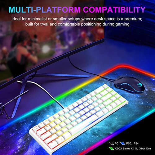 NPET K62 60% Gaming Keyboard, RGB Backlit Ultra-Compact Gaming Keyboard, Mini Wired Computer Membrane Keyboard for Windows PC Gamers(68 Keys, White)