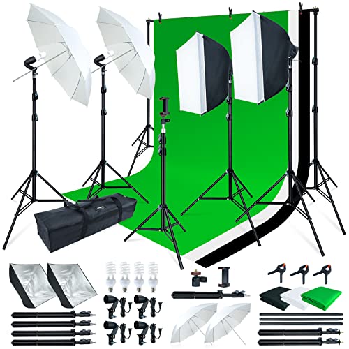 LINCO Lincostore Photo Video Studio Light Kit AM169 - Including 3 Color Backdrops (Black/White/Green) Background Screen