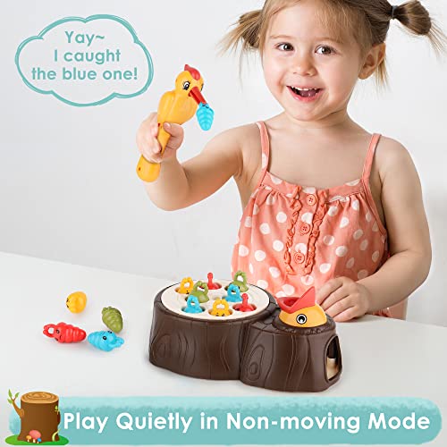 iPlay, iLearn Kid Woodpecker Feeding Toy, Sensory Development Fine Motor Skill Toys, 2 for 1 Electronic Bird Play Set, Toddler Montessori Learning Game, Birthday Gift for 3 4 5 Year Old Boy Girl Child