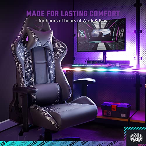 Cooler Master Caliber R1S Gaming Chair for Computer Game, Office & Racing Style Gamer, Comfy Ergonomic Reclining High Back Desk Chairs with Arms Seat Adjustment Lumbar Support PU Leather Dark Knight